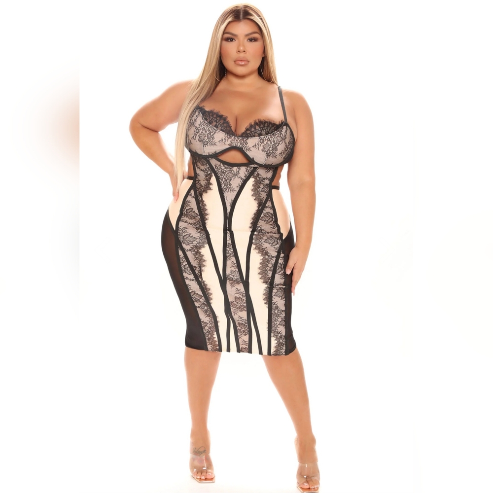 Feeling Sexy Bandage Midi Dress - Nude/combo - Picture 9 of 11